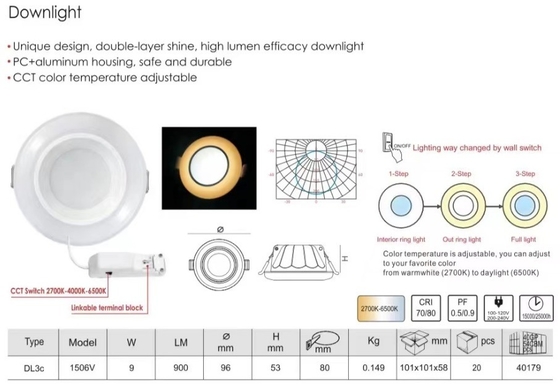 100lm/w 3-Step 2700K-6500K Innenbeleuchtung Muare Recesseini Spur Wandspüler Scheinwerfer Led Downlight Decke Vertieft Cob Down Licht