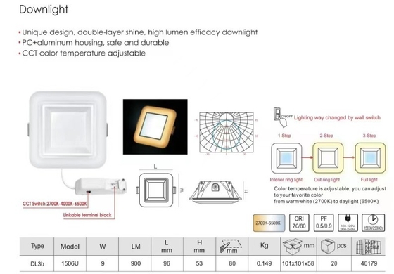 100lm/w 3-Step 2700K-6500K Innenbeleuchtung Muare Recesseini Spur Wandspüler Scheinwerfer Led Downlight Decke Vertieft Cob Down Licht