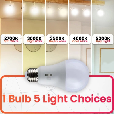 10W 1100 Lumens 2700-6500K Tageslicht 5CCT LED-Glühlampen mit 80 Ra Farbwiedergabeindex
