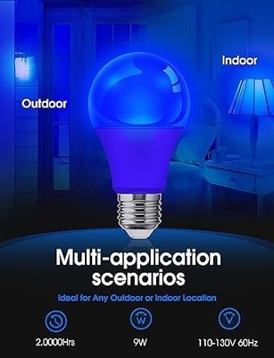 Blaue LED-Glühlampe A19 9W E26 Nicht-Dimm für Weihnachtsbeleuchtung im Freien und Kreislaufdesign
