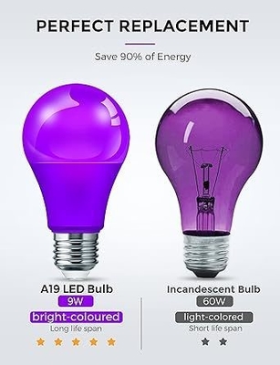15000 Arbeitsstunden Lebenserwartung Lila LED-Glühlampe A19 9W für Heim- und Party-Dekoration
