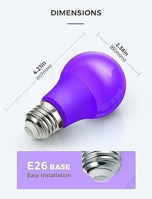 15000 Arbeitsstunden Lebenserwartung Lila LED-Glühlampe A19 9W für Heim- und Party-Dekoration