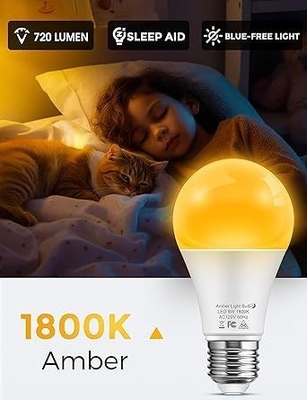 15000 Stunden Lebensdauer Wechselstromversorgung Blaue Lichtblockierung A19 9W Schwachlicht für Kinderzimmer