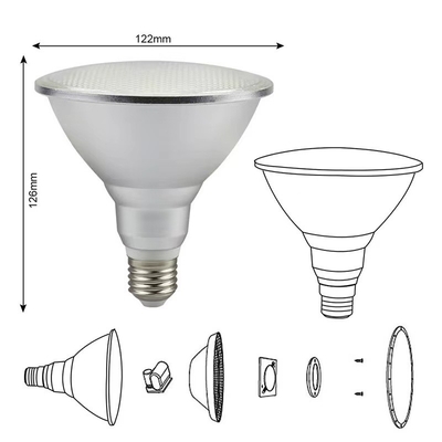 15000 Arbeitsstunden 15W PAR38 36D E27 220V LED-Spiegellampe für Lichtlösungen